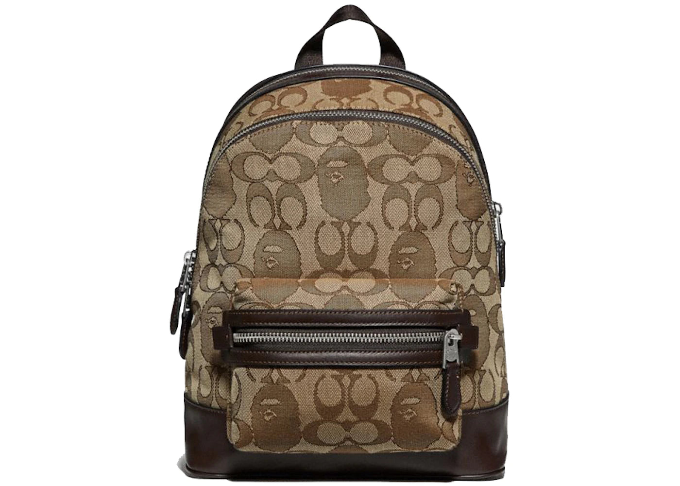 Coach x Bape Academy Backpack 23 Signature Jacquard With Ape Head Light Antique Nickel/Khaki