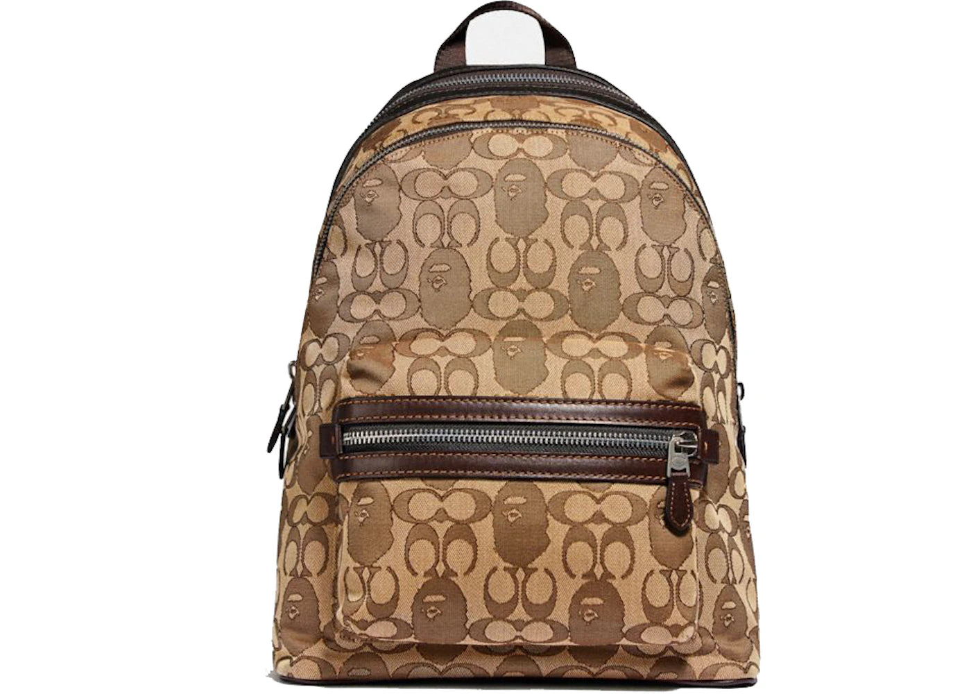 Coach x Bape Academy Backpack Signature Jacquard With Ape Head Light Antique Nickel/Khaki