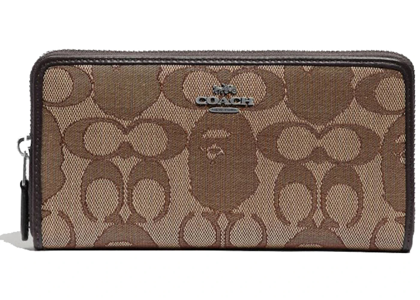 Coach x Bape Accordion Zip Wallet Signature Jacquard With Ape Head Light Antique Nickel/Khaki