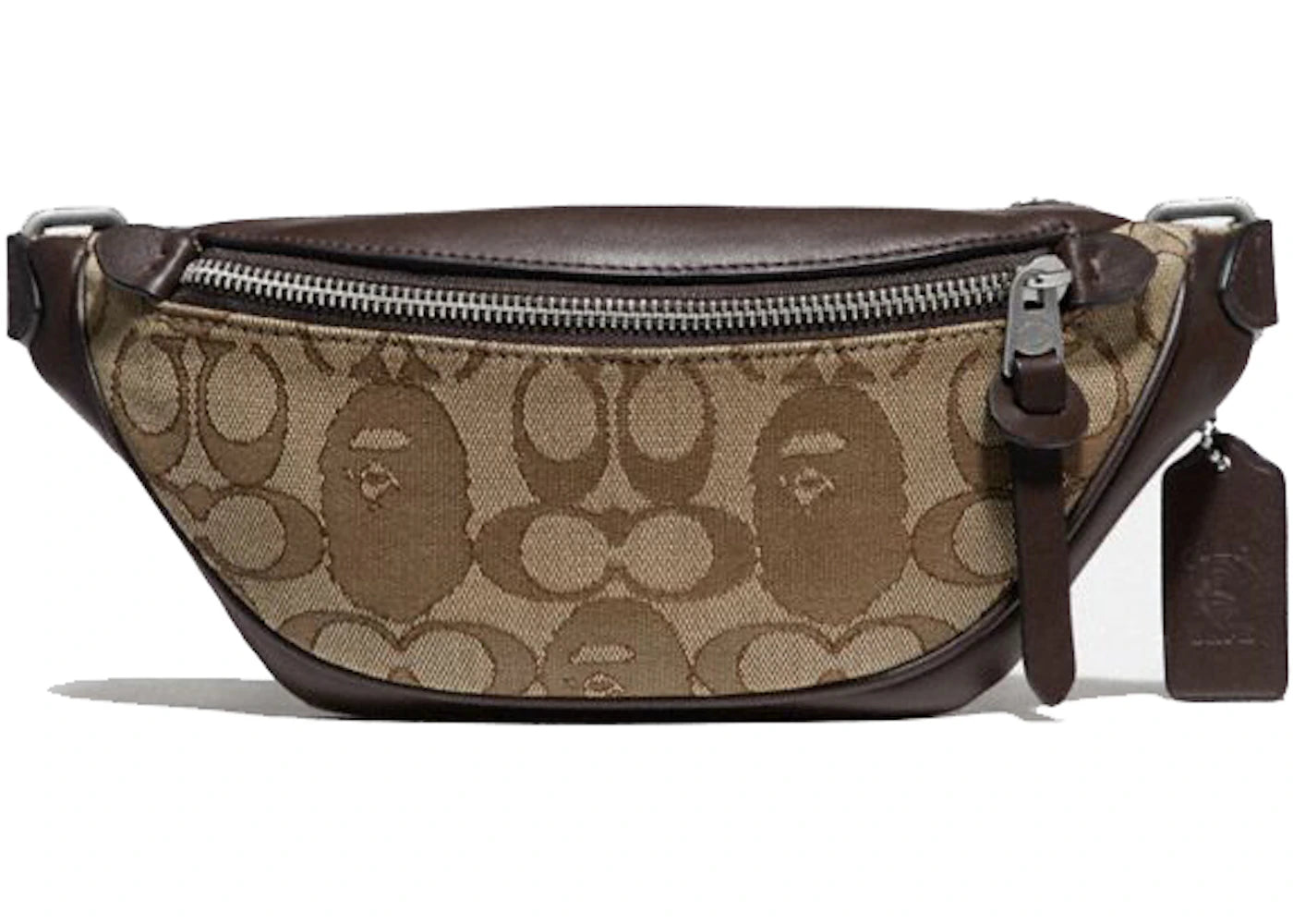 Coach x Bape Rivington Belt Bag 7 Signature Jacquard With Ape Head Light Antique Nickel/Khaki