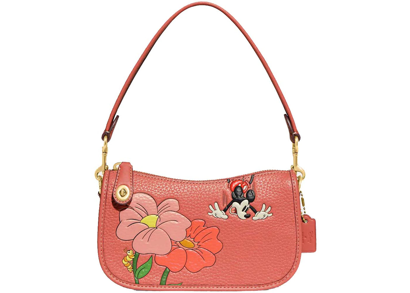 Coach x Disney Swinger 20 in Regenerative Leather With Mickey Mouse and Flowers Brass/Burnt Coral