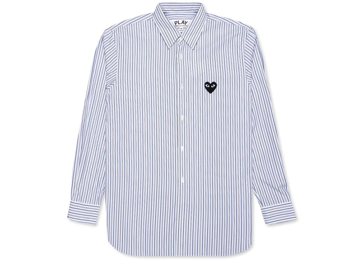 Comme des Garcons Play Black Emblem Striped Button Up Shirt Blue/White/Black