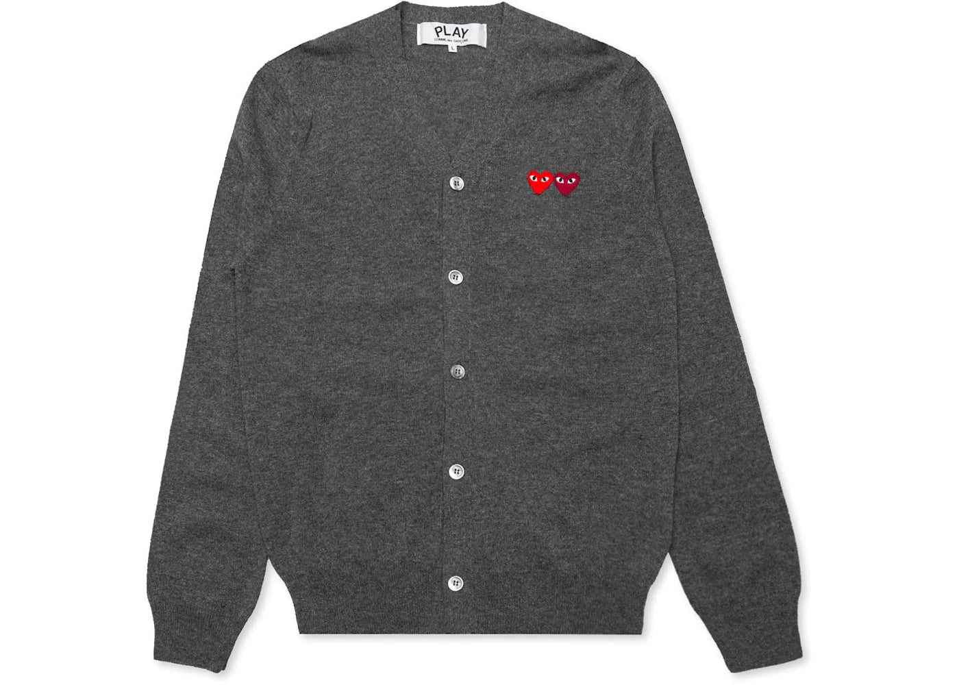 Comme des Garcons Play Double Heart Cardigan Sweater Dark Grey