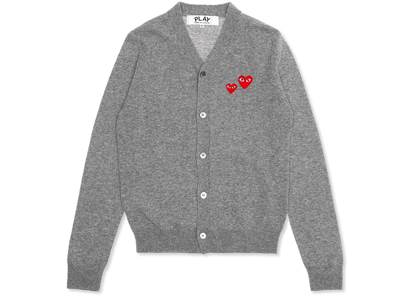 Comme des Garcons Play Double Heart Cardigan Sweater Grey