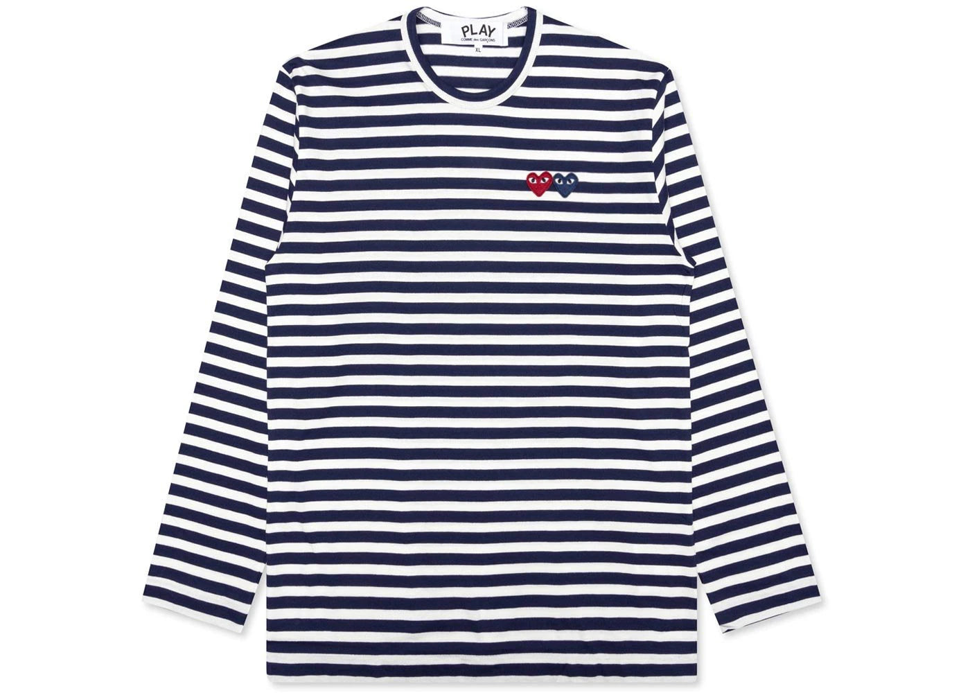 Comme des Garcons PLAY Play Double Heart Striped L/S T-shirt Navy/White