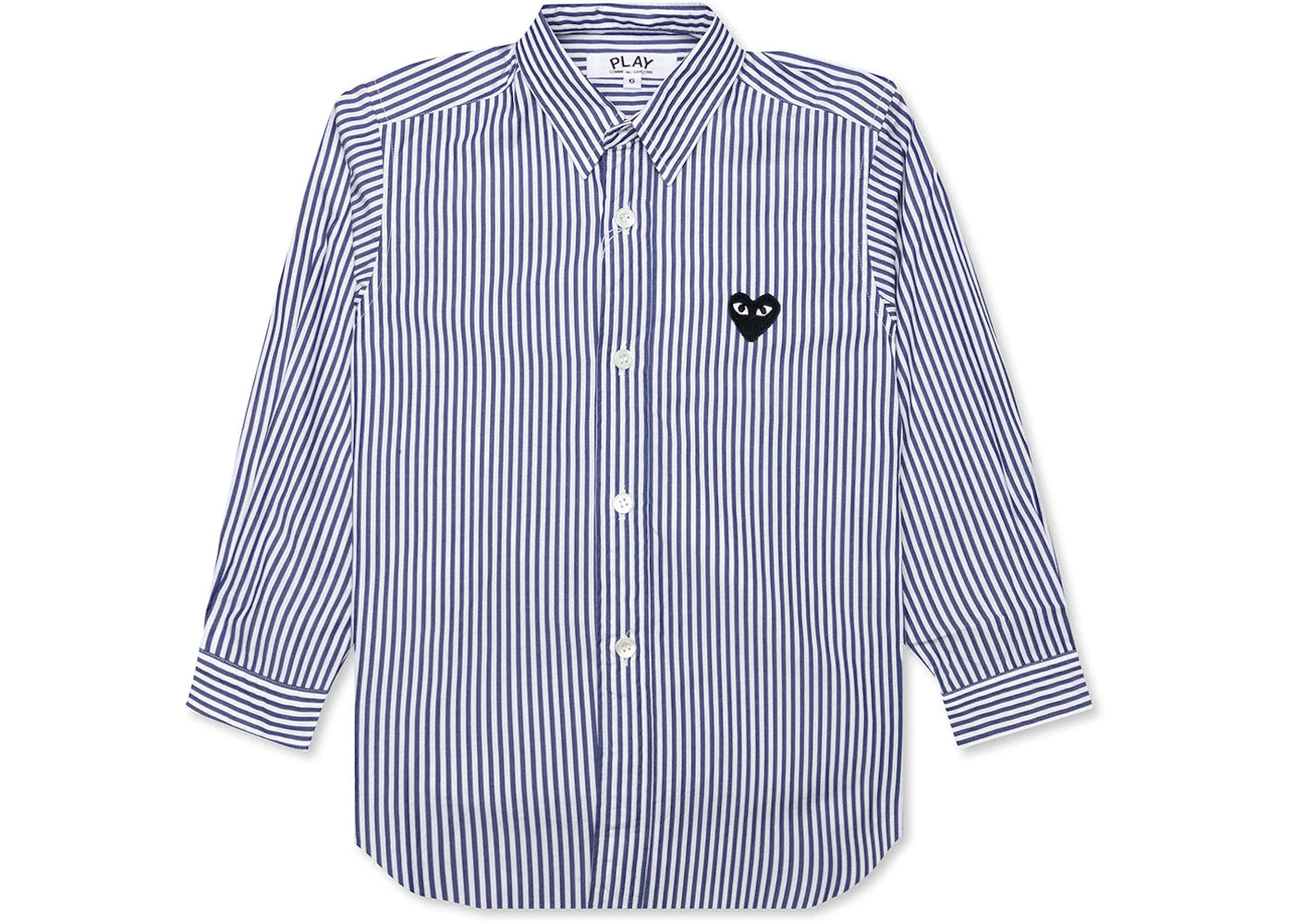 Comme des Garcons Play Kid's Black Emblem Striped Button Up Shirt Blue/White