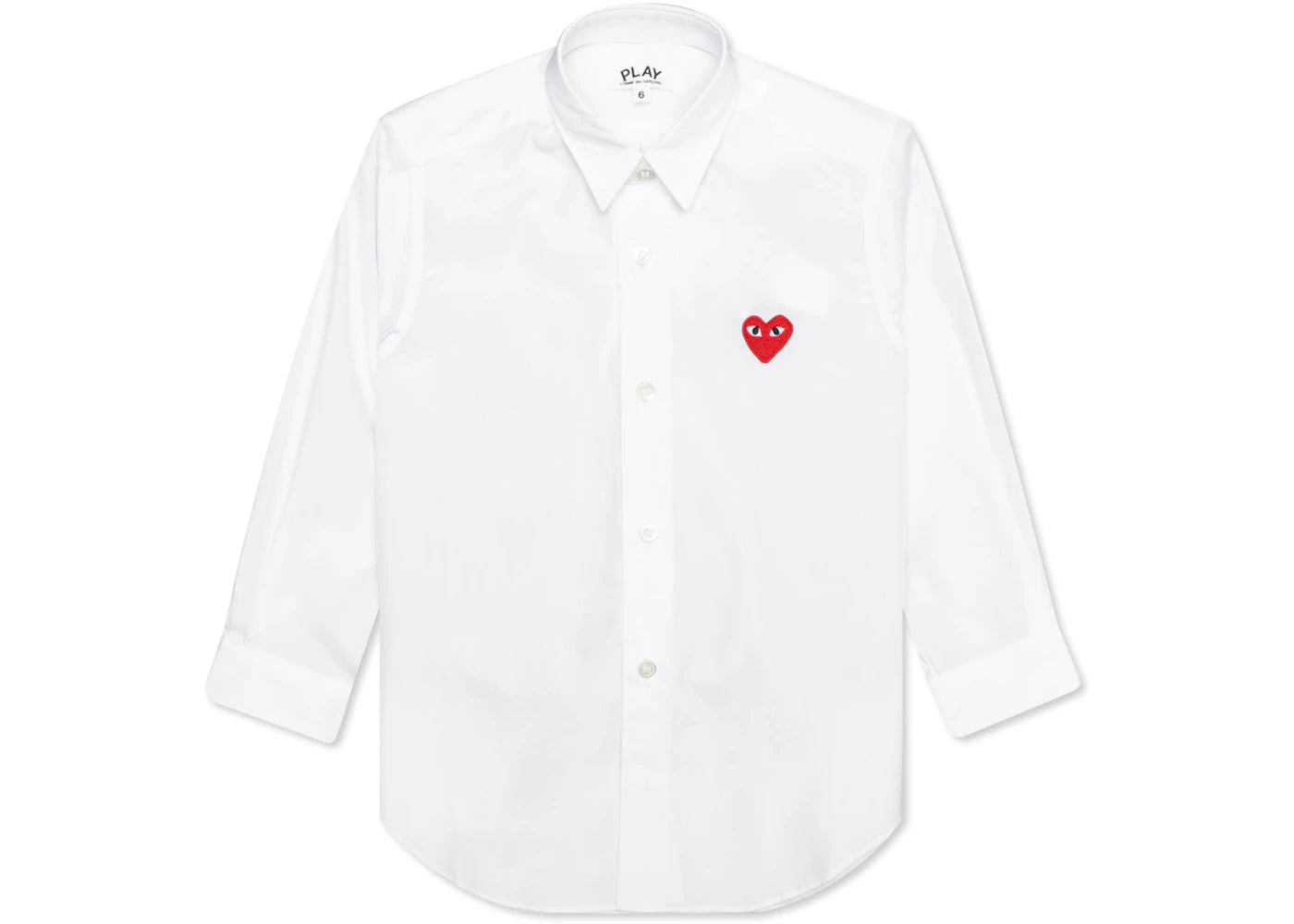 Comme des Garcons PLAY Play Kid's Red Emblem Button Up Shirt White