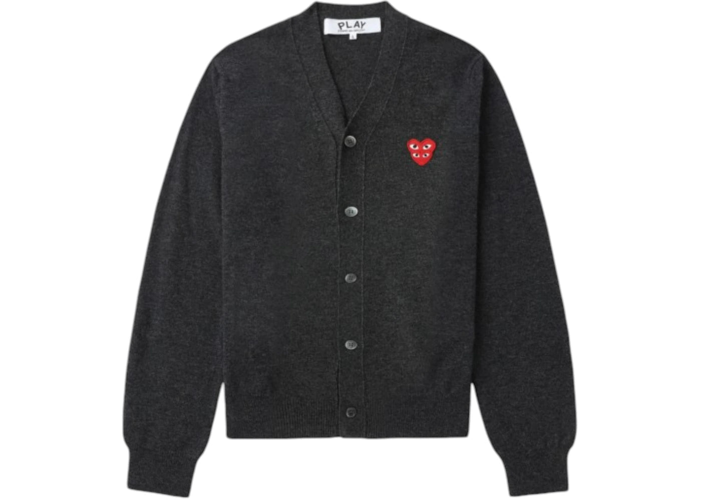 Comme des Garcons PLAY Merged Heart Emblem V-Neck Cardigan Sweater Grey