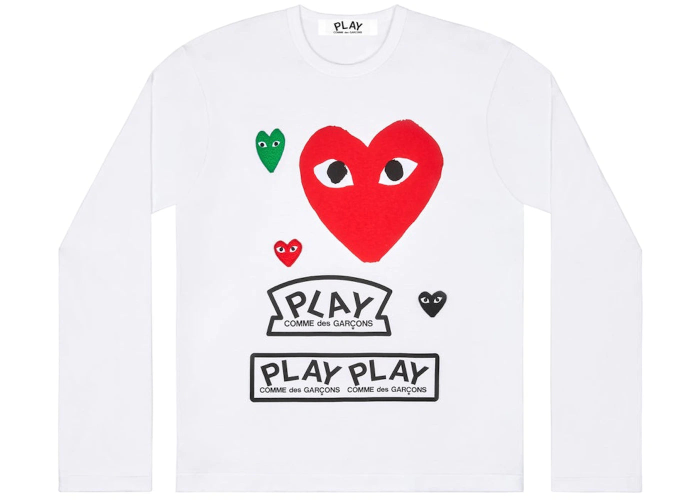 Comme des Garcons PLAY Play Multi Logo Red Heart Long Sleeve T-shirt White