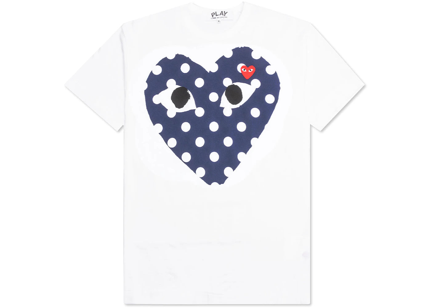Comme des Garcons PLAY Play Navy Polka Dot Full Heart T-shirt White
