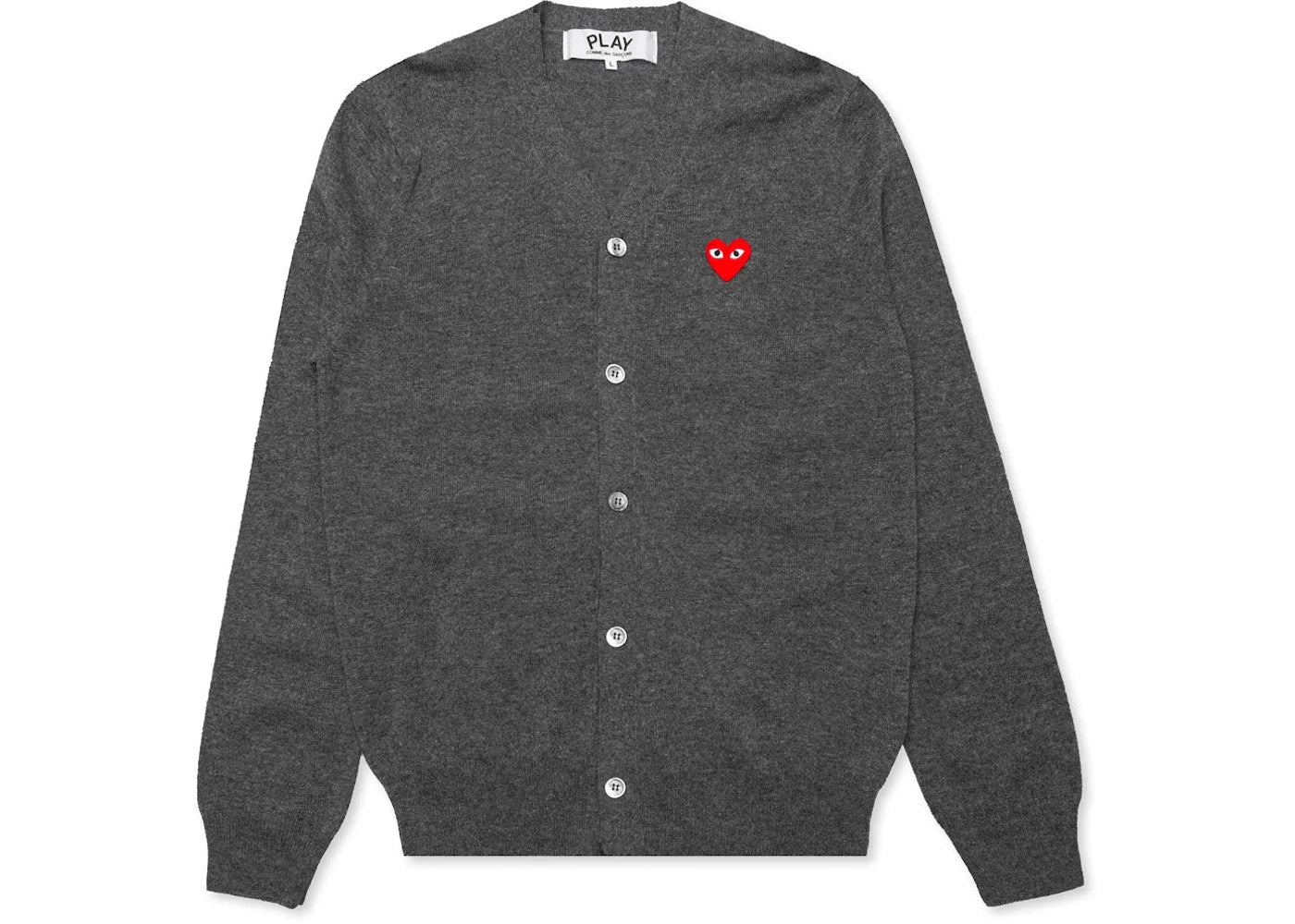 Comme des Garcons PLAY Play Red Heart Knit Cardigan Sweater Grey