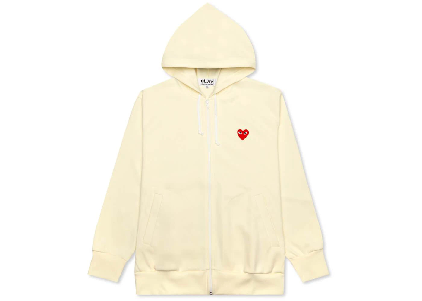 Comme des Garcons PLAY Play Red Heart Zip Up Hoodie Ivory