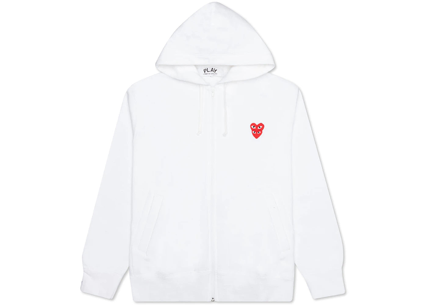 Comme des Garcons PLAY Play Red Stacked Heart Zip Up Hoodie White