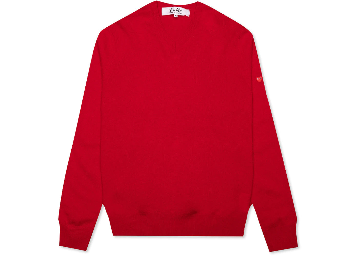 Comme des Garcons Play Small Heart on Sleeve V Neck Sweater Red