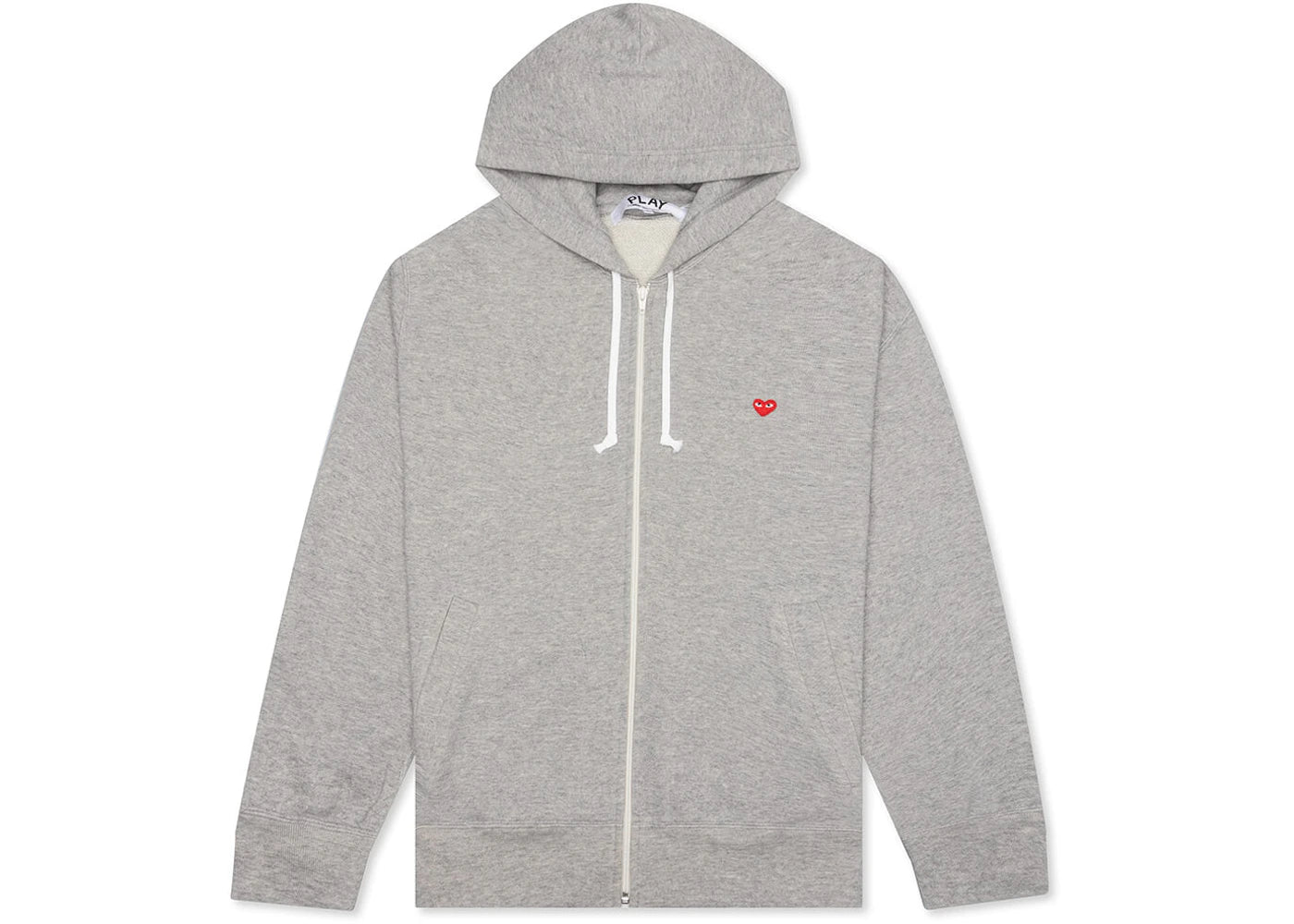 Comme des Garcons Play Small Red Heart Zip Up Hoodie Grey