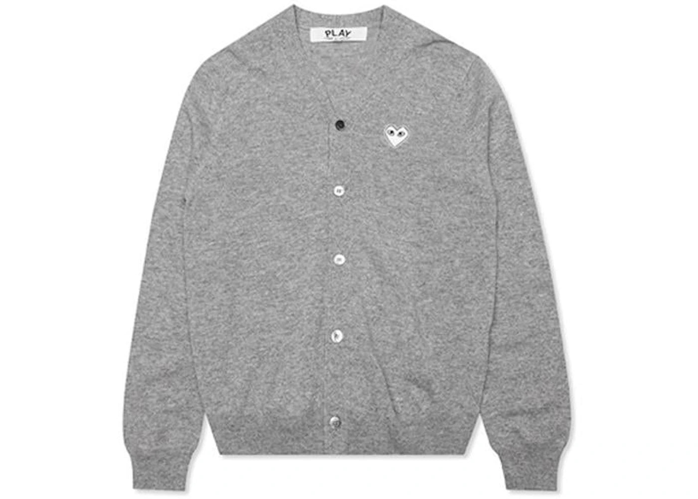 Comme des Garcons Play White Heart Knit Cardigan Sweater Light Grey