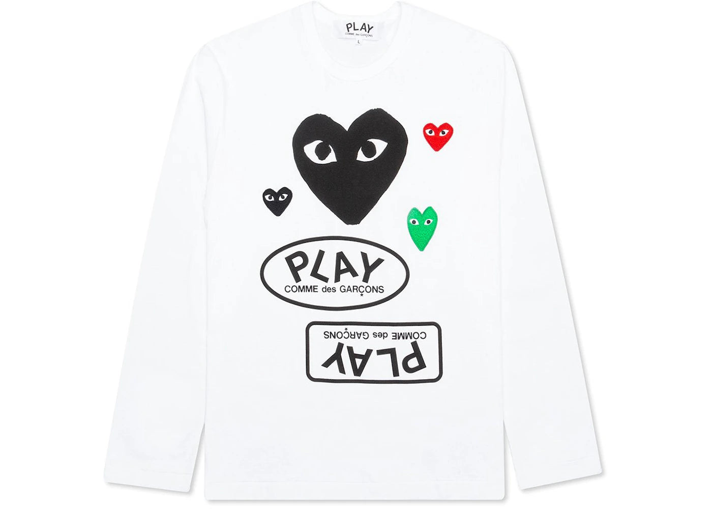Comme des Garcons Play Women's Black Multi Logo L/S T-shirt White