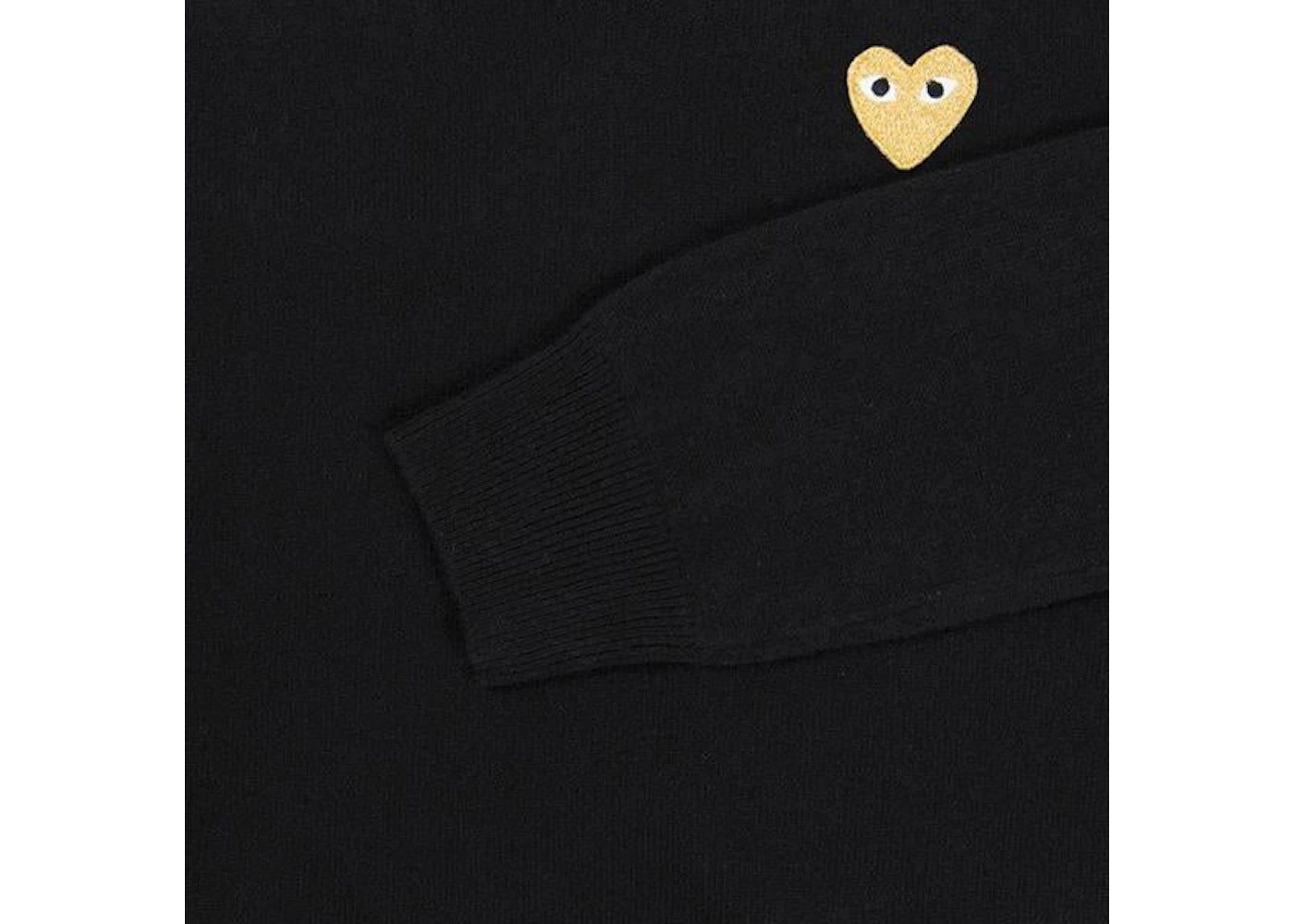Comme des Garcons Play Women's Gold Heart V Neck Sweater Black