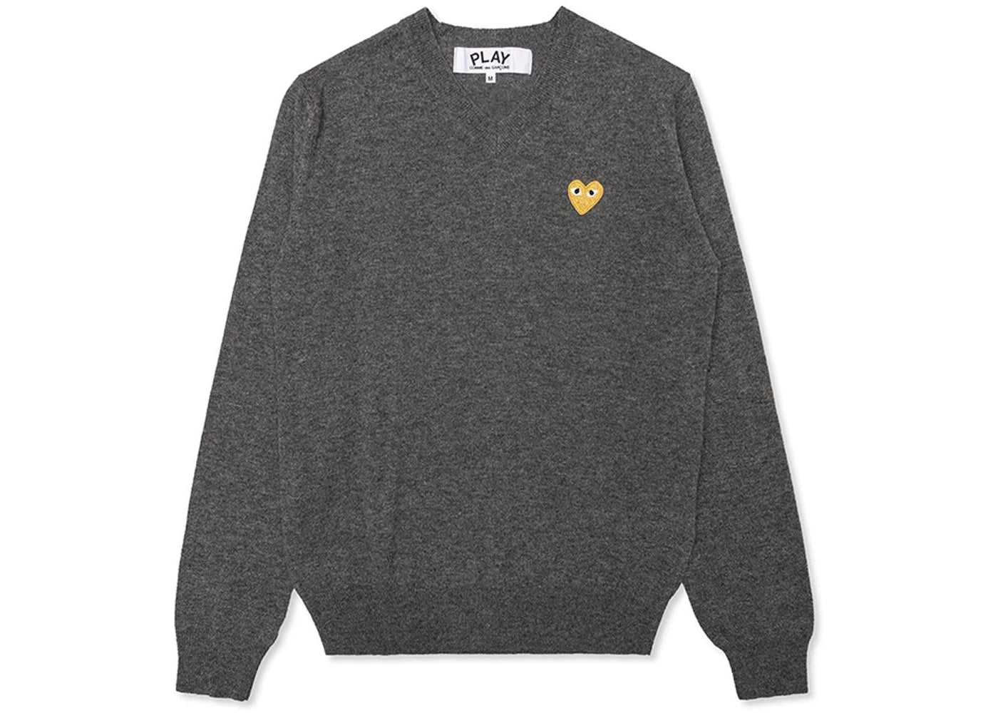Comme des Garcons Play Women's Gold Heart V Neck Sweater Grey