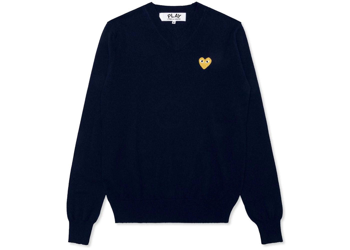 Comme des Garcons Play Women's Gold Heart V Neck Sweater Navy