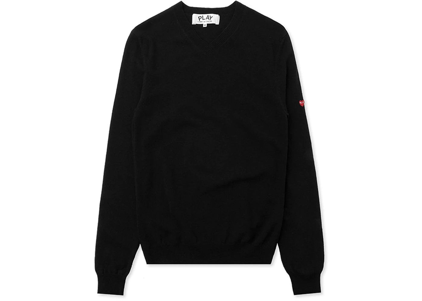 Comme des Garcons Play Women's Small Heart on Sleeve V Neck Sweater Black