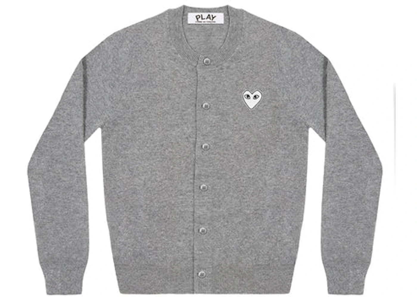 Comme des Garcons Play Women's White Heart Knit Cardigan Sweater Light Grey