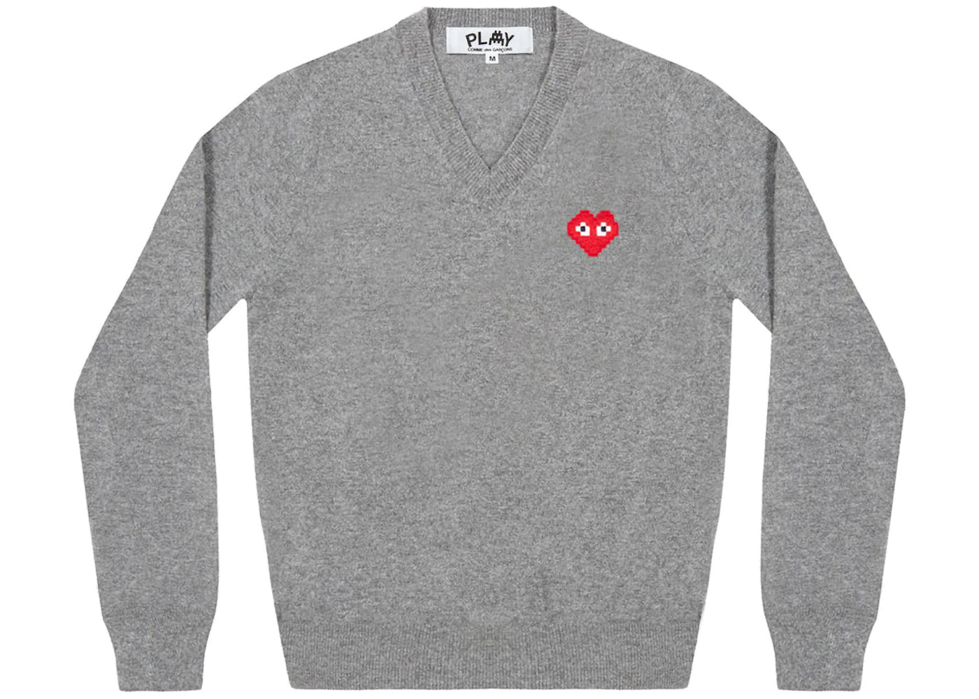 Comme des Garcons Play x Invader Women's V Neck Sweater Top Grey