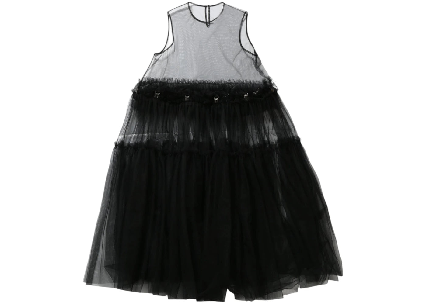 Comme des Garcons See-through Mesh and Feather Decorated Dress Black