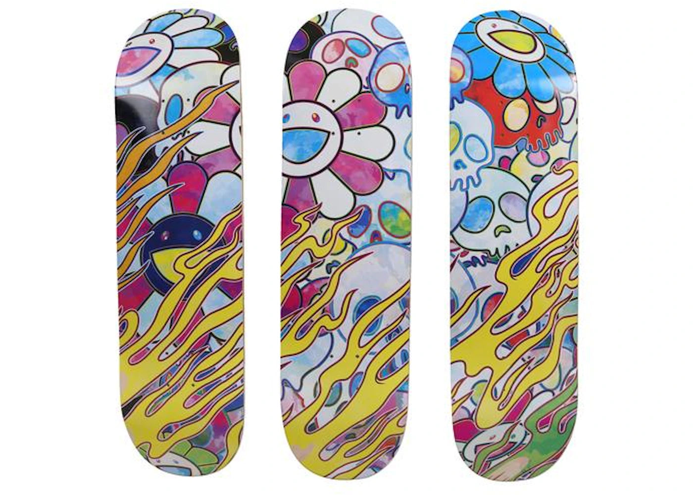 Takashi Murakami Takashi Murakami Flaming Skull Skateboard Deck Set Multicolor