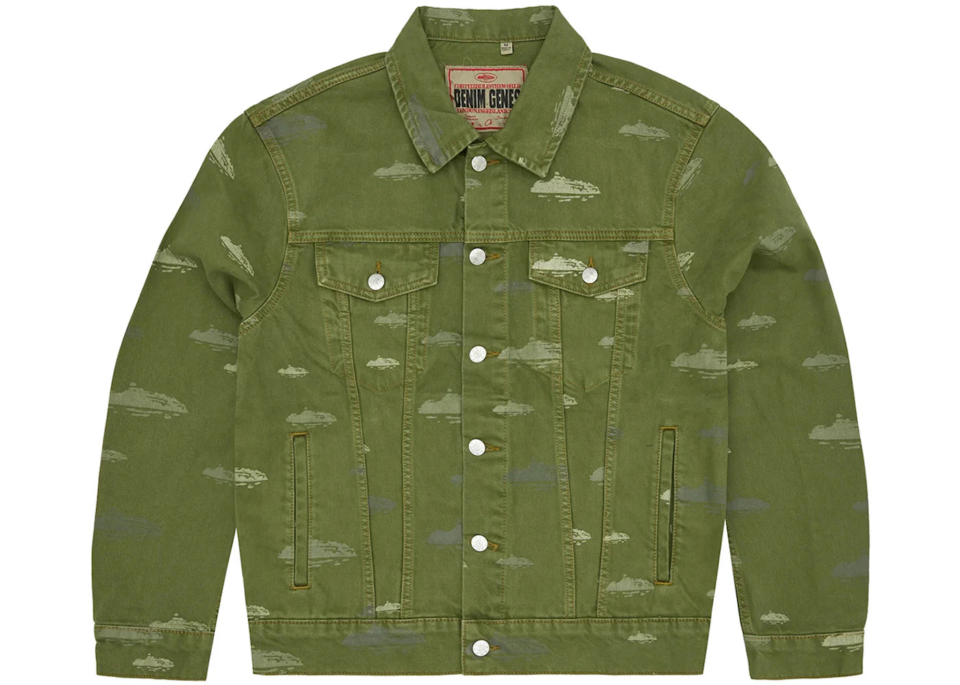 Corteiz Alcatraz Pattern Denim Jacket Khaki