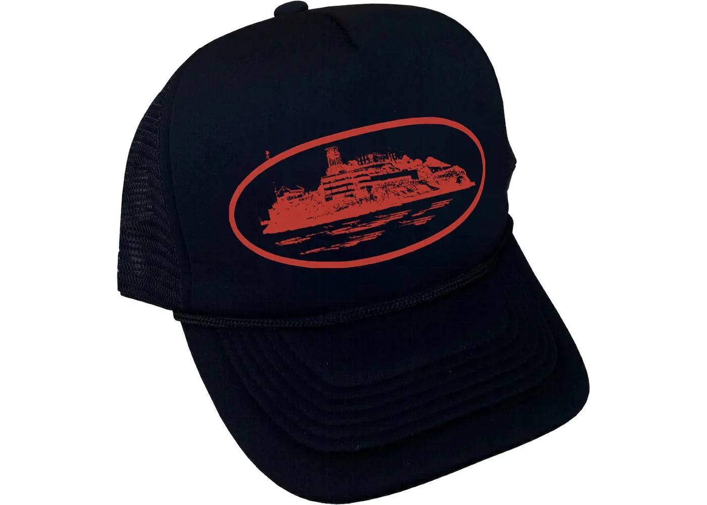 Corteiz Alcatraz Trucker Hat Black/Red - Side Kicks