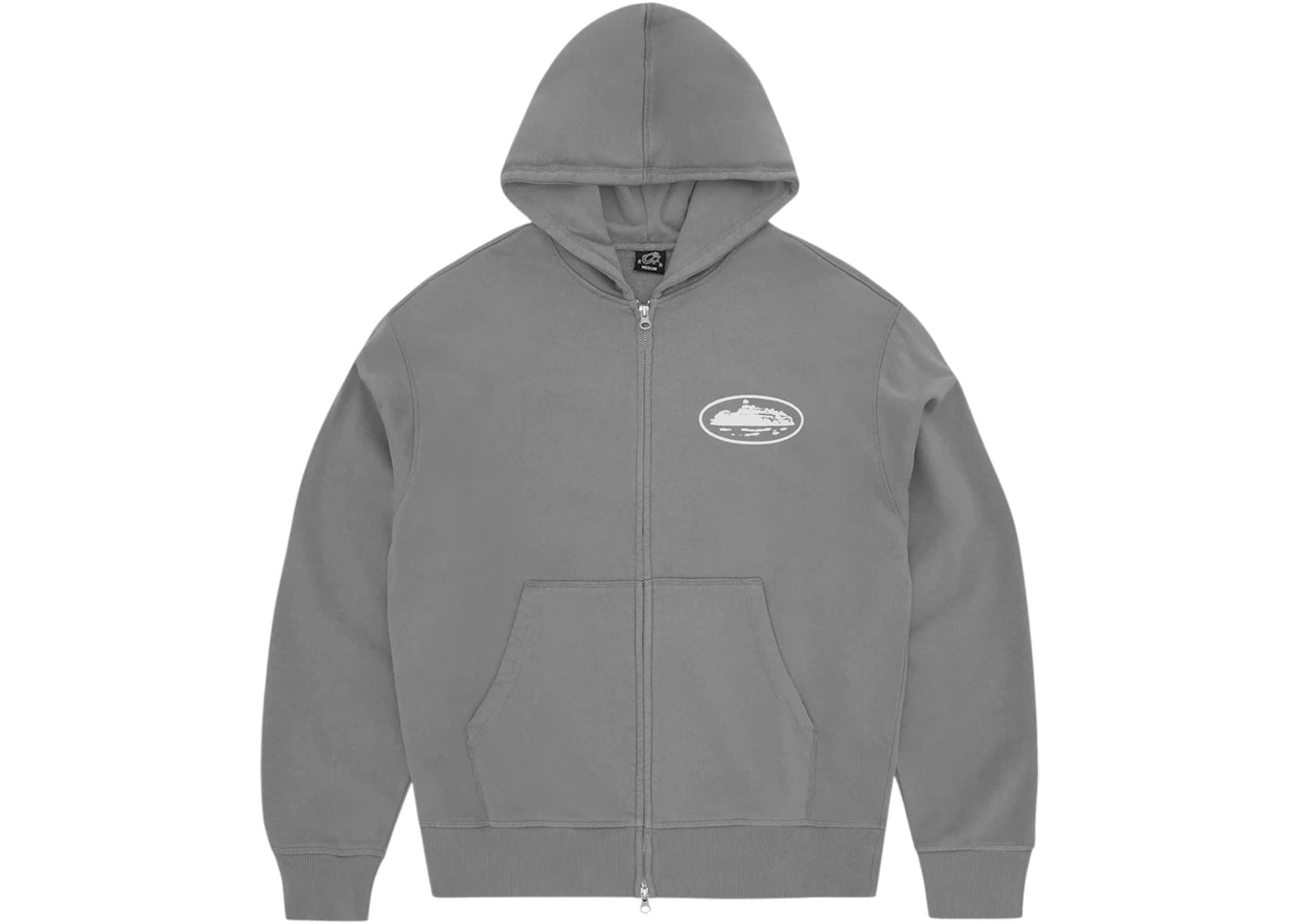 Corteiz Island Puff Print Zip Hoodie Gully Grey