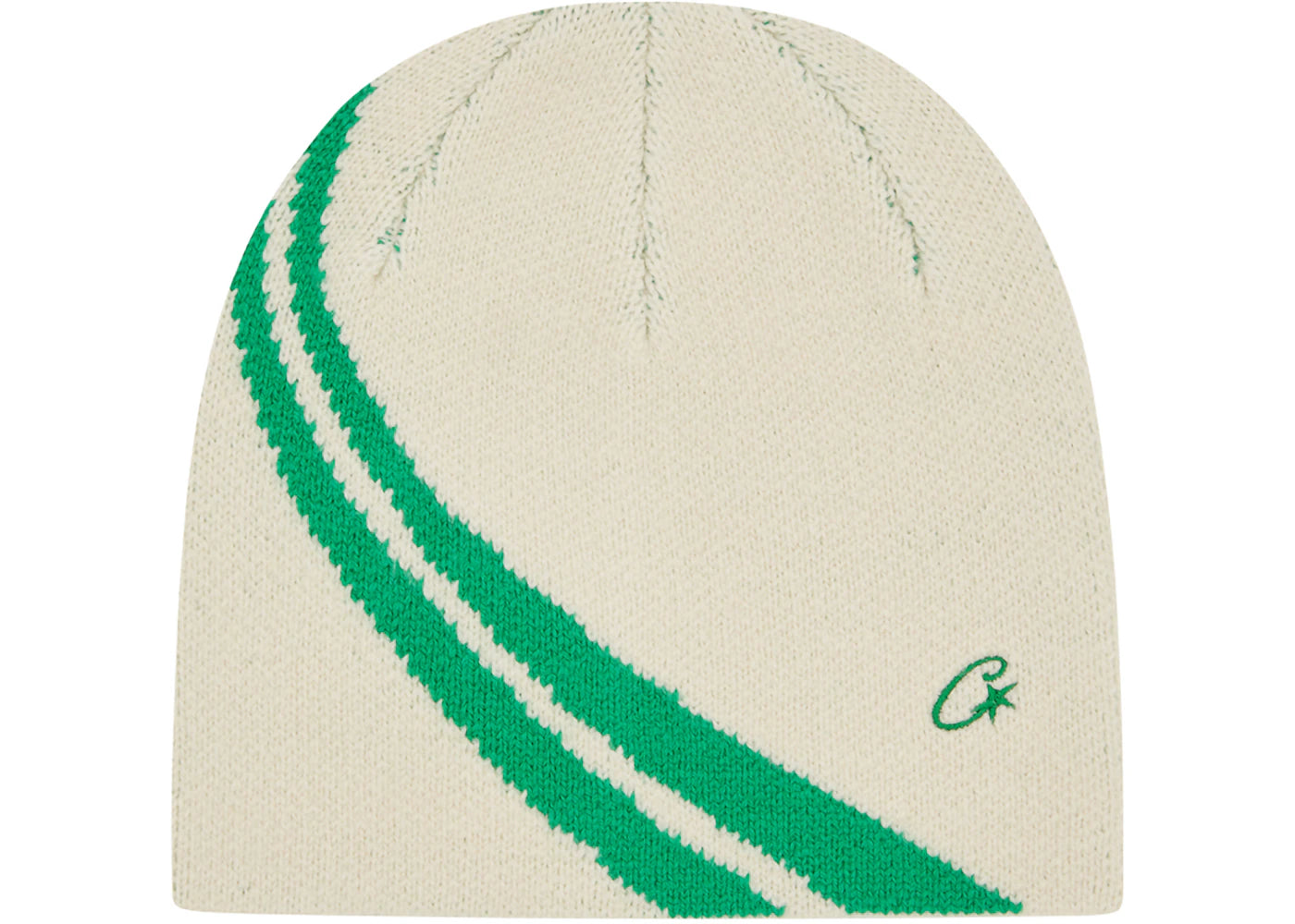 Corteiz Knit Stripe V2 Beanie Green/Cream