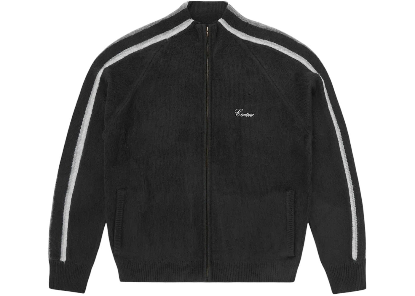 Corteiz Multi Stripe Knit Zip Up Black