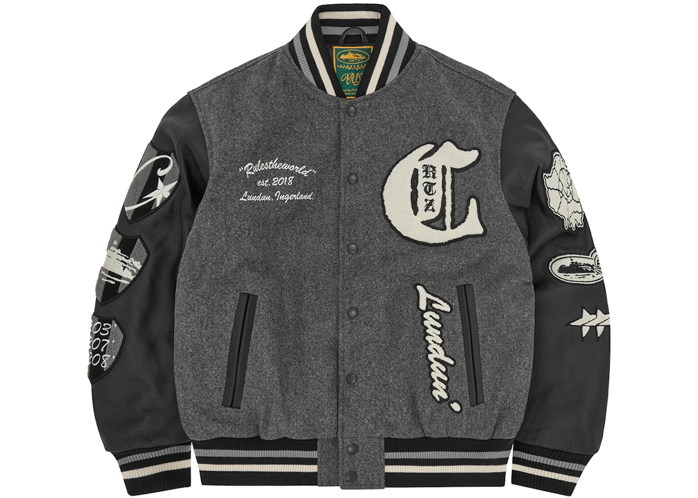 Corteiz Us Vs Dem Varsity Jacket Grey