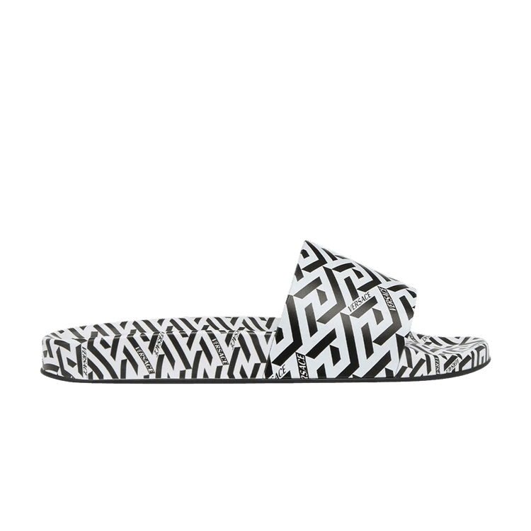 Versace La Greca Print Slide Black White