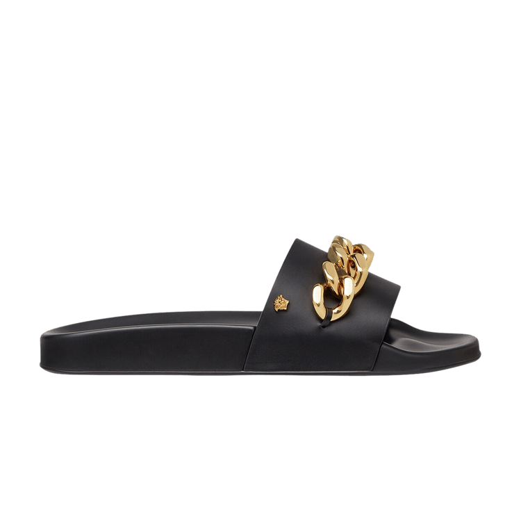 Versace Medusa Chain Slide Black Leather