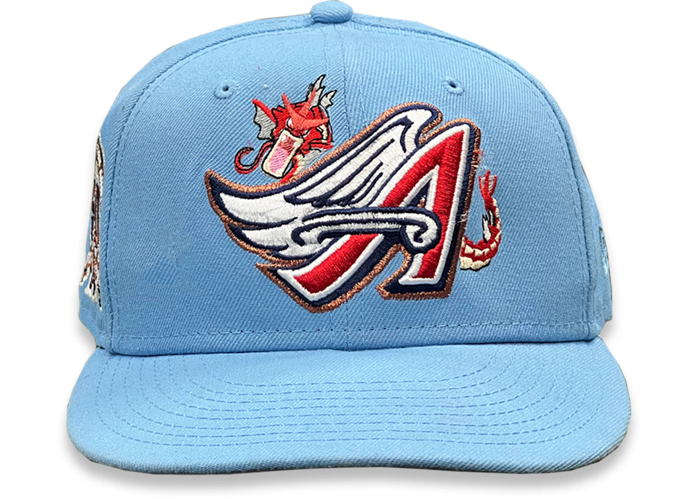 Demo World Shiny Sea Dragon Angels Fitted Hat Sky Blue/Grey