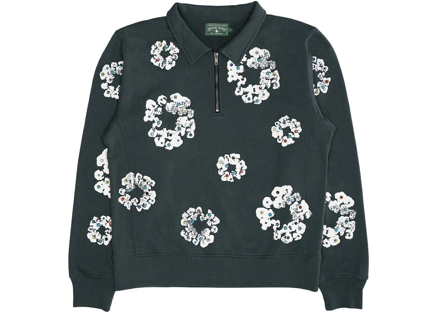 Denim Tears Rhinestone Wreath Half Zip Sweatshirt Black