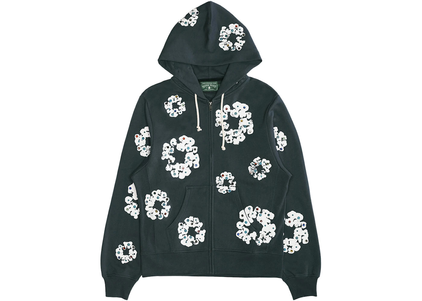 Denim Tears Rhinestone Wreath Zip Hoodie Black