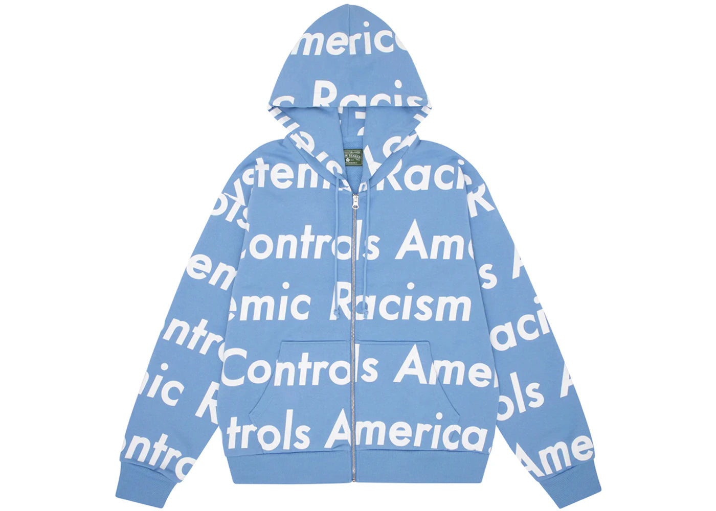 Denim Tears x Arthur Jafa Systemic Racism Controls America Zip Up Hoodie Dusty Blue