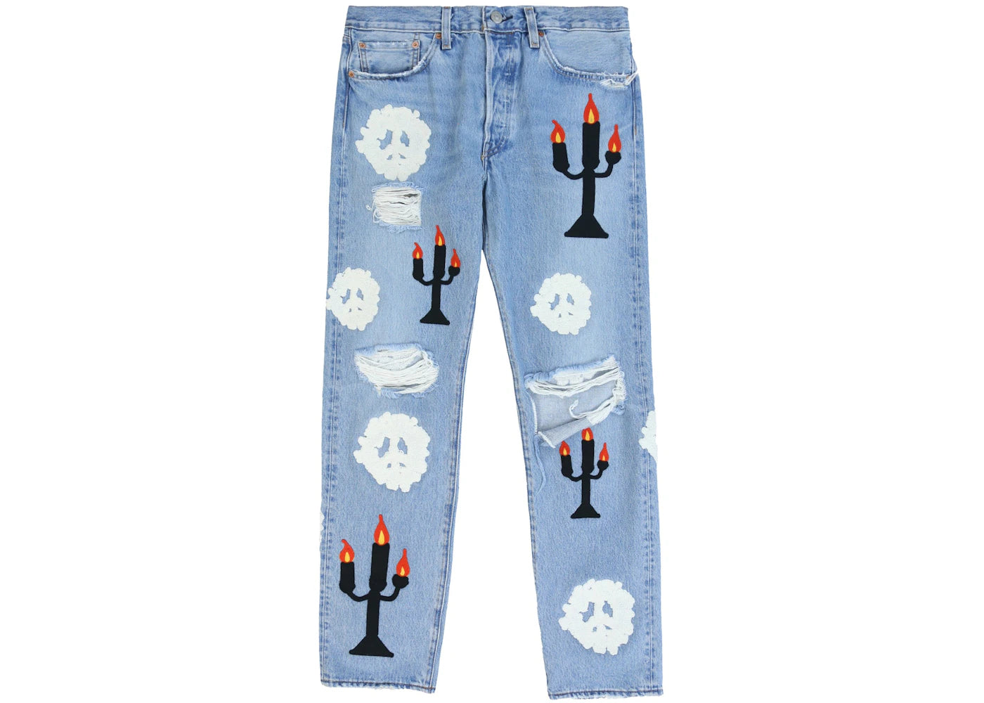 Denim Tears x Virgil Abloh "Message in a Tear" Embroidered Jeans Blue