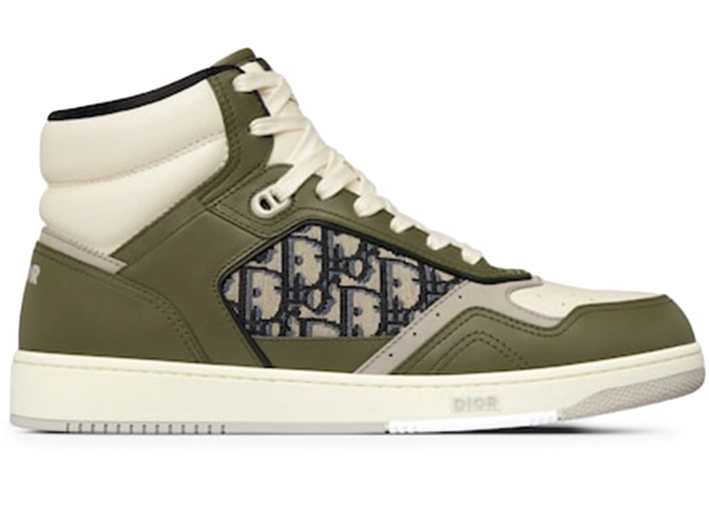 Dior B27 High Olive and Cream Smooth Calfskin with Beige and Black Dior Oblique Jacquard