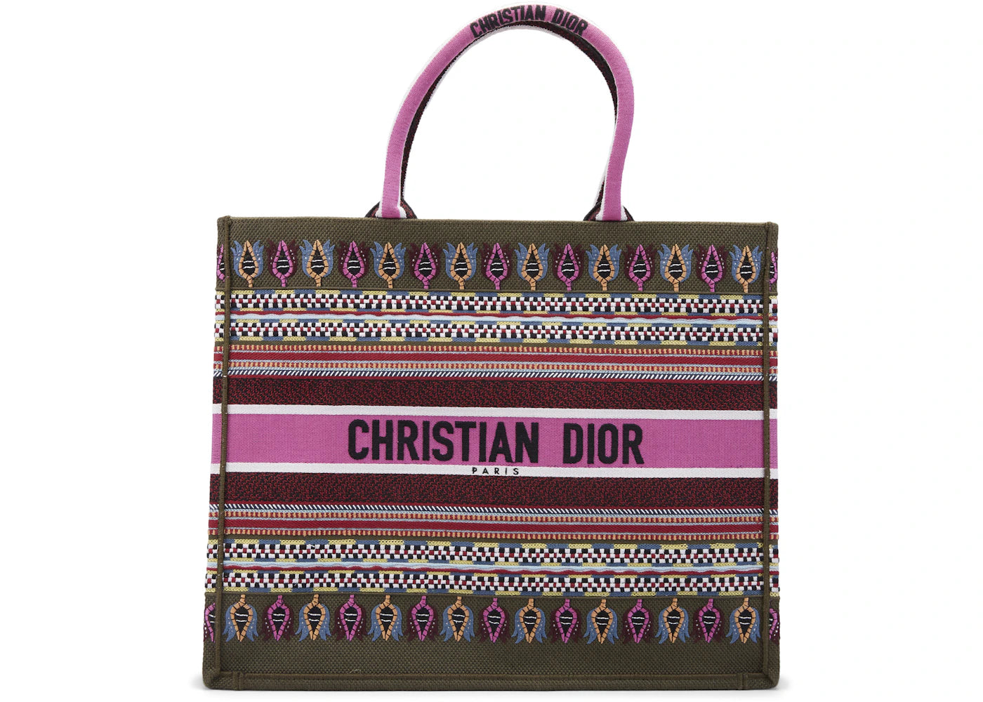 Dior Book Tote Embroidered Canvas Pink Multicolor