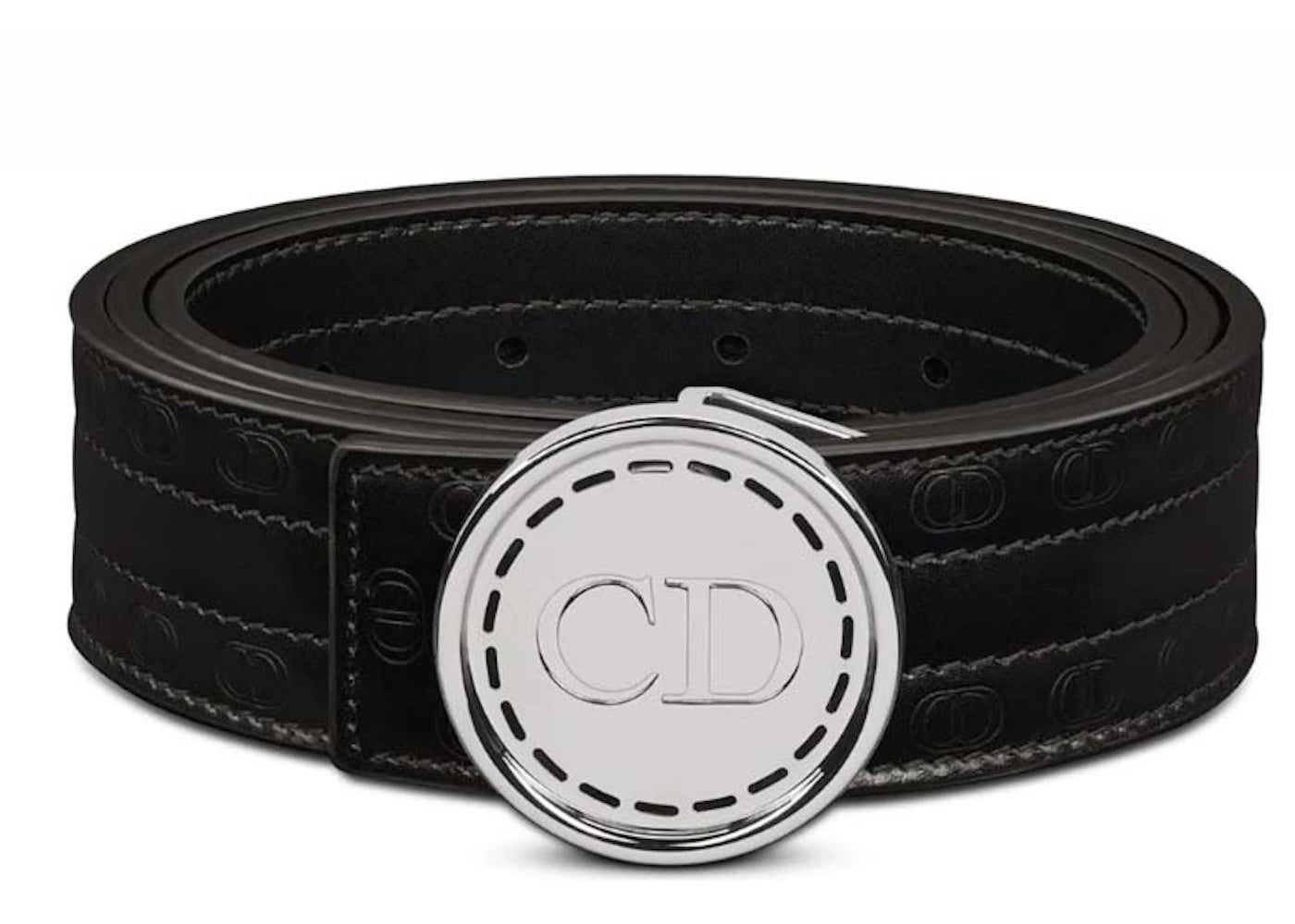 Dior CD Plaque Smooth Grained Leather Belt Black