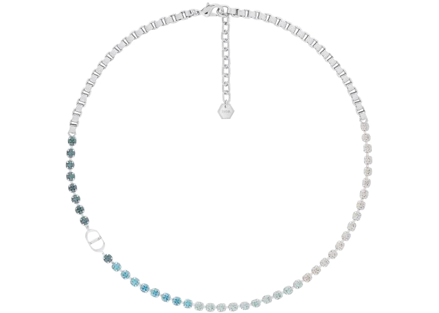 Dior Crystals Necklace Silver-Finish Blue/White