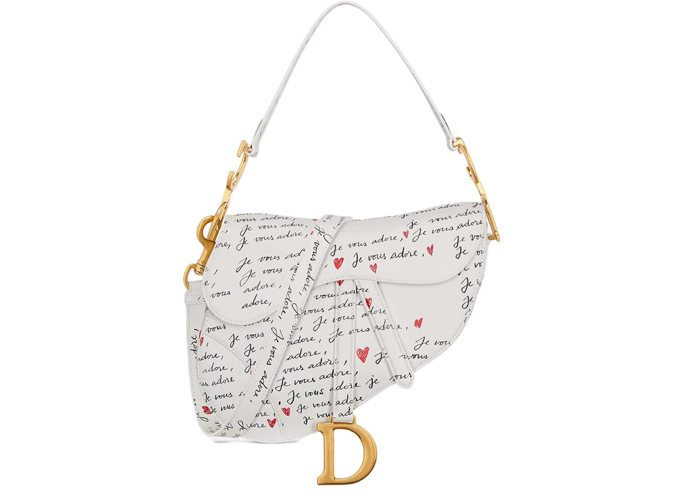 Dior Dioramour Saddle Bag with Strap Black and Red Je Vous Adore Print