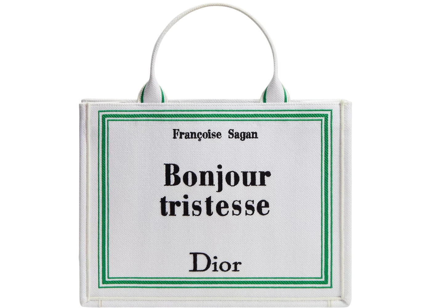 Dior Medium Bonjour Tristesse Book Tote with Strap White/Green/Black
