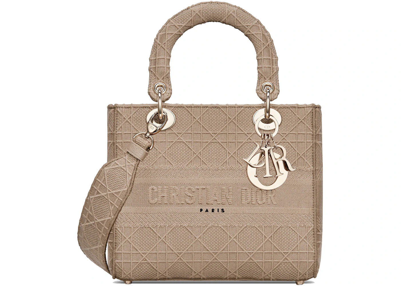 Dior Medium Lady D-Lite Bag Beige Cannage Embroidery