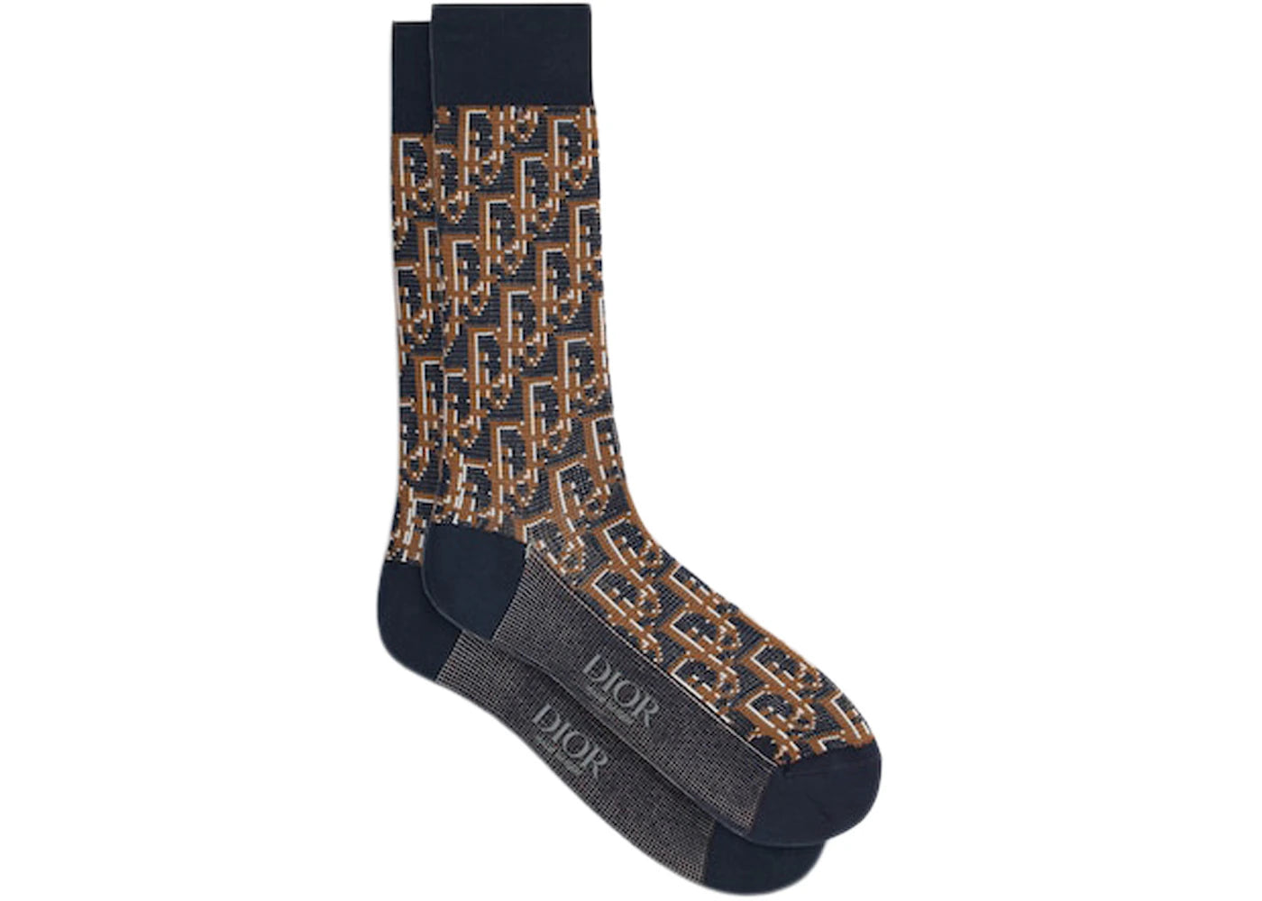 Dior Oblique Socks Navy Blue/Brown/Beige Jacquard